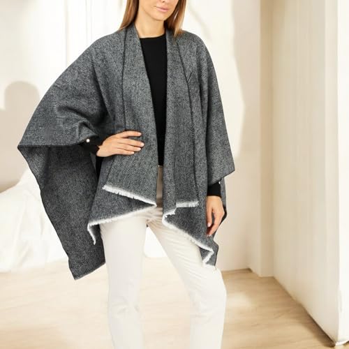 Image of Women's Shawl Wrap Poncho Ruana Cape Cardigan Sweater Open Front for Fall Winter Spring