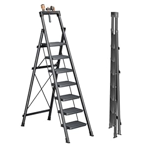 7 Step Stool with Tray Suport 330 lbs Capacity Foldable Step Ladder with Convenient Handgrip,Widen Anti-Slip Pedal,Lightweight & Portable Step Ladder for Home,Kitchen,Office,Garage