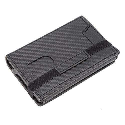 Mumusuki Titulaire de la Carte de crédit à glissière Minimaliste Titulaire de la Carte en Cuir PU Portefeuille en Fibre de Carbone Blocage de la Carte de crédit RFID