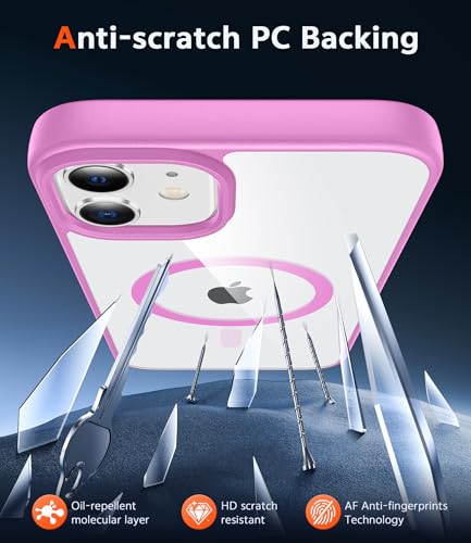 Image of FNTCASE for iPhone 12 Case Clear: iPhone 12 Pro Case Magnetic Phone Cases Compatible with Magsafe Slim Anti Yellowing Military Grade Drop Protection Rugged Protective Transparent Cover (B-Pink)