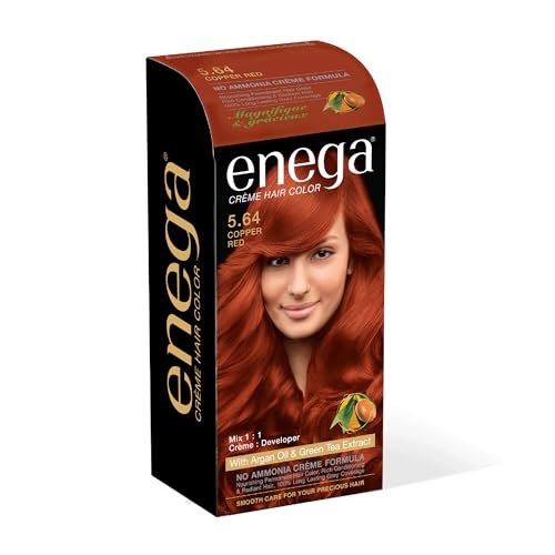 Image of Enega No Ammonia Grey Coverage Long Lasting Creme Hair Color with Argan Oil & Green Tea Extract - Pack of 1(150 ML) (Copper Red)