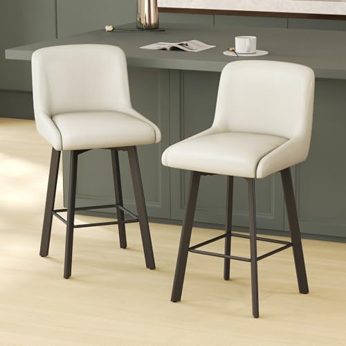 SAECKBERG Swivel Bar Stools, 26''H Upholstered Barstools with Backs, Modern