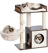 Heybly kratzbaum, Kratzsäule Holz Mit 30 x 50 cm Plattform, Kratzstamm Mit Katzenkorb Und 2 Sisal...