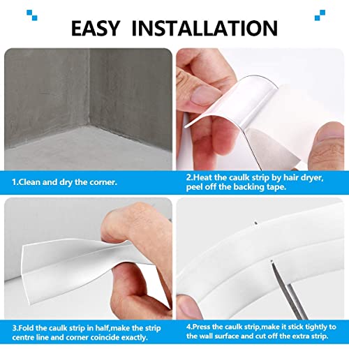 Image of Bath & Kitchen Caulk Tape Sealant Strip, PVC Self-Adhesive Tub & Wall Sealing Tape, Shower Tile Sealer (2PC)