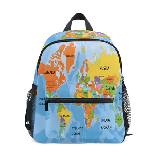 ALAZA World Map Toddler Backpack for Boys Girls,Kid Backpack with Chest Clip and Name Tag,S