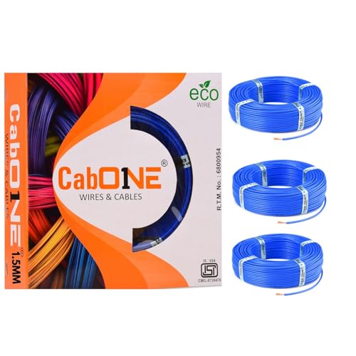 Image of CabONE Pack of 3 Electrical Wire 1.5mm | 90 Meter Single Core CCA Copper Cable | Heat Resistant No-Drip PVC Insulation | High Current Carrying Capacity House Wire