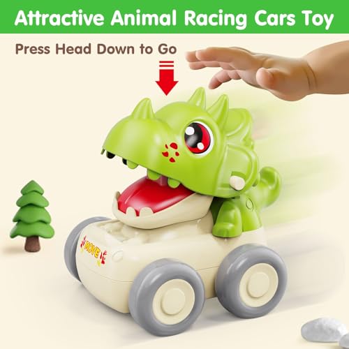 Image of MOONTOY Baby Car Dinosaur Toys for 3 4 5 6 7 8 Year Old Boy Press and Go Cars for Toddlers 3+, Push Go Dino Cars Toddler Toys Baby Toys Easter Basket Stuffers 1st Birthday Gifts