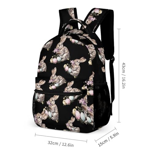 Rabbit Flowers Easter Eggs Travel Backpack Casual Daypack Shoulder Bag with Adjustable Shoulder Straps2