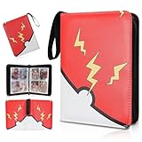 Collectible Trading Card Albums,4 Pocket Card Binder, 400 Double Sided Pocket PU Premium Zip Trading Collection Binderwith 50 Removable Sleeves, Card Folder forTCG, Sports Cards (Red & Yellow)