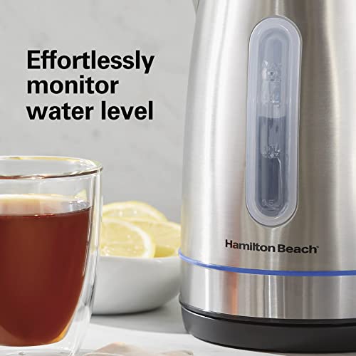 Image of Hamilton Beach Electric Tea Kettle, Water Boiler & Heater, 1.7 Liter, Cordless Serving, 1500 Watts for Fast Boiling, Auto-Shutoff and Boil-Dry Protection, Stainless Steel with LED Light Ring (41037)