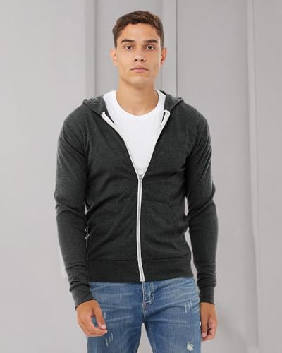 Bella + Canvas Unisex Triblend Full-Zip Lightweight Hoodie L CHAR-BLACK TRIB2