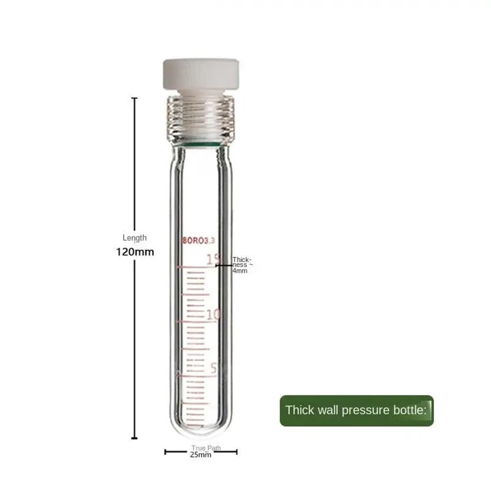 Cristalería de Laboratorio Botella de presión de pared gruesa Botella de presión de tornillo Tubo de presión de vidrio Tubo de reacción de PTFE(15ML)