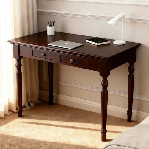 Conabaen Walnut Writing Desks with Drawers, 47' Solid Wood French Country Style Computer Desk for Home Office, Living Room Study or Workspace