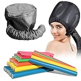 xnicx 42pcs 7' Flexi Rods,Hair Curlers Rollers Flexible Curling Rods,Heatless Bendy Foam Hair Curls for Long,Medium,Short Hair to Sleep in,with Hair Dryer Bonnet for Quick Shaping(Black)