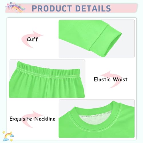Fluorescent Green Long Sleeve Pajamas Set Sleepwear Jammies 2pcs Set Pjs Fluorescent Green4