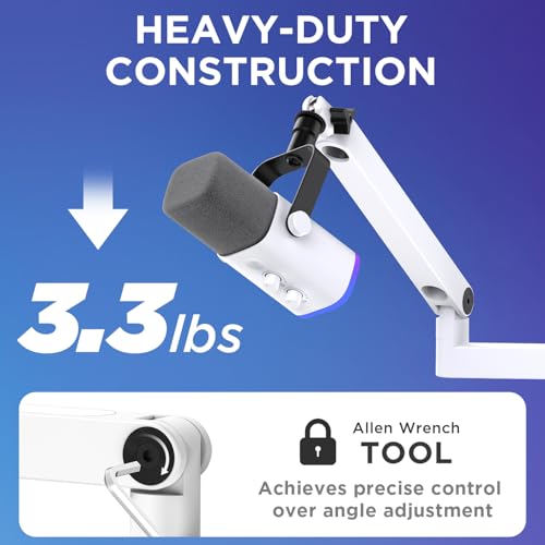 Image of InnoGear 2026 Upgraded Microphone Boom Arm, Magnetic Cable Management Low Profile Mic Stand 360 Rotatable Desk Mount for Fifine AM8 K669B Blue Yeti HyperX QuadCast SoloCast AT2020, White