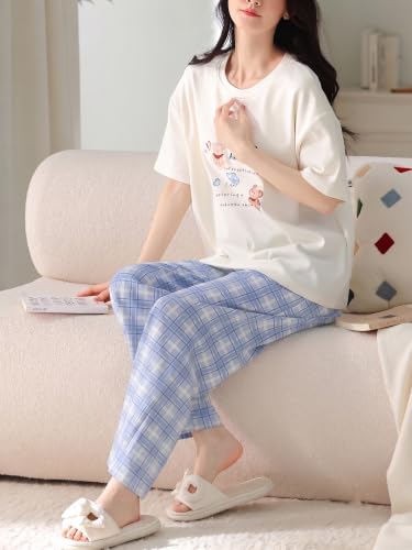 Image of Louis Luxe Womens Korean Night Dress|| Full Pyjama Set || Korean Nightsuit || Women Nightwear ||Round Neck Full Sleeve Nightsuit || Loungewear || Everyday Nightdress (ND-15)