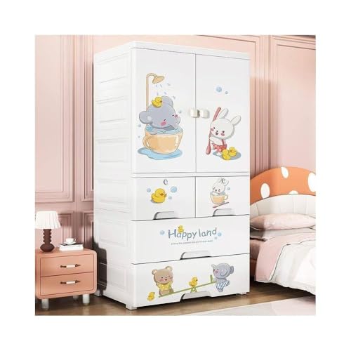 Image of Portable Collapsible Wardrobe for Kids Plastic Storage - Cloth Organizer Cupboard /Multipurpose Storage /Closet for Bedroom /Living Room /Easy to Assemble Room & Home (White Elephant)