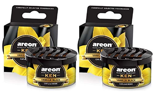 AREON Ken Désodorisant Voiture Vanille Noir en Pot Couvercle Ventilé Réglable 3D (Lot de 2)