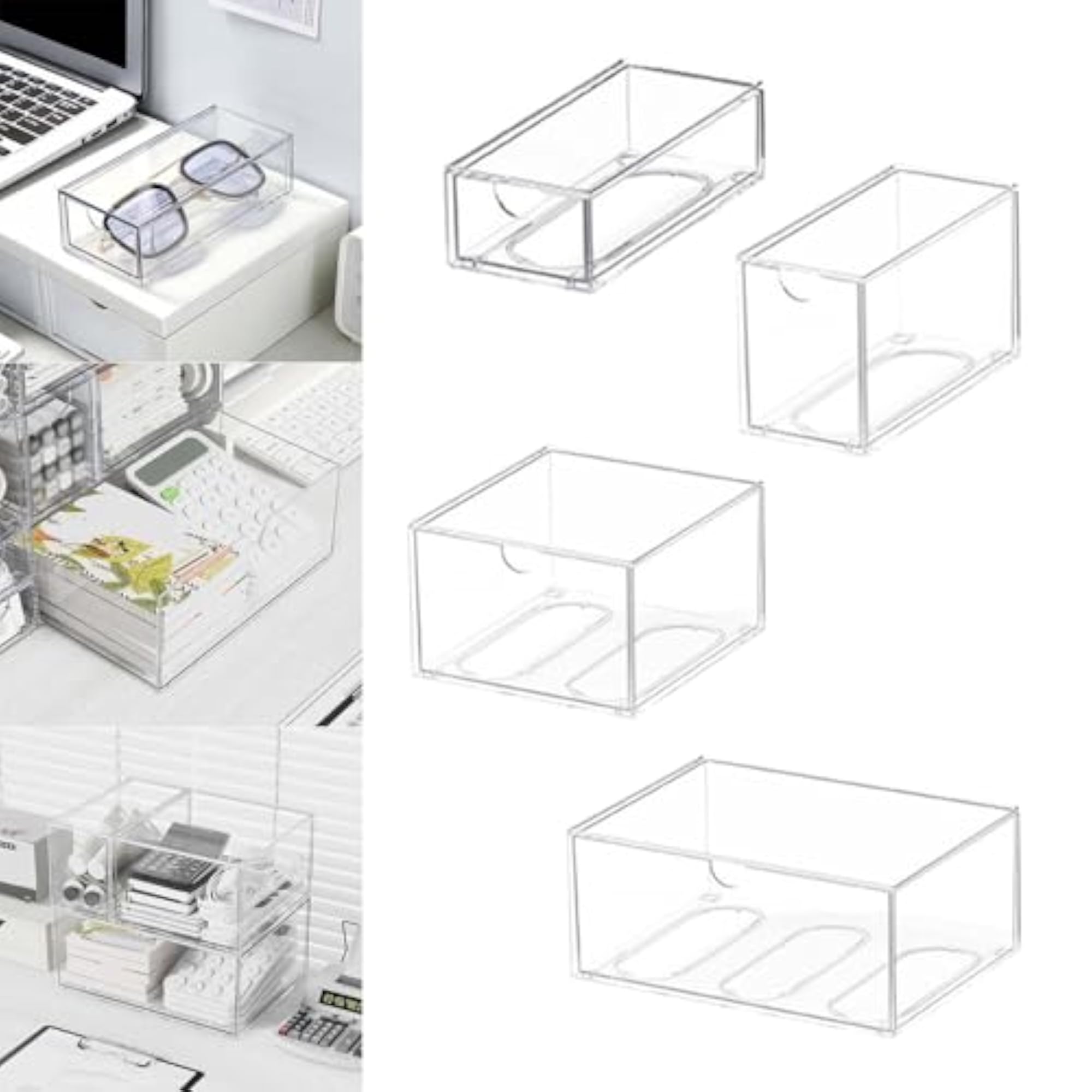 3xClear Stackable Storage Drawer Makeup Organizer