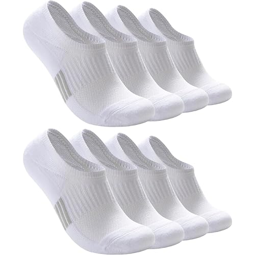Eedor Athletic No Show Socks for Men & Women - Unisex No Show Non Slip Ankle - Cut Invisible Cotton Socks for Men & Women Running & Casual - 4-Pack, S, White