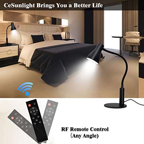 Cesunlight Led Desk Lamp, 3 Lighting Modes And 6 Brightness Levels, 10W Flexible Gooseneck Table Lamp For Living Room And Study, Remote Control With Timing Function, Ac Adapter Included (Black) #TOP1