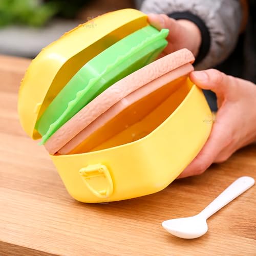 Image of WISHKEY Rectangle Shaped Burger Lunch Box for Kids, Three Compartments for Boys & Girls 3 Containers Lunch Box (900 ml)