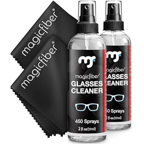 MagicFiber Glasses Cleaner Kit - 2 Eyeglass Cleaner Sprays + 2 Microfiber Cleaning Cloths - Premium Eye Glass Cleaners Spray and Glasses Wipes - Lens Cleaner Fluid Set, Stocking Stuffers for Adults Cover