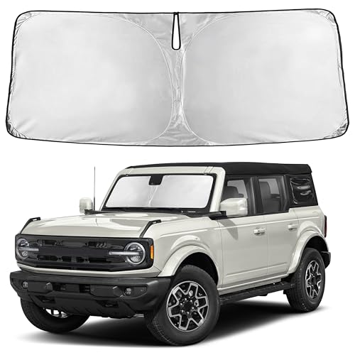 Autovir Windshield Sun Shade Fit for 2021-2024 2025 2026 Ford Bronco Sunshade Front Car Window Shades Sun Visor Blocks UV Rays & Heat Car Accessories