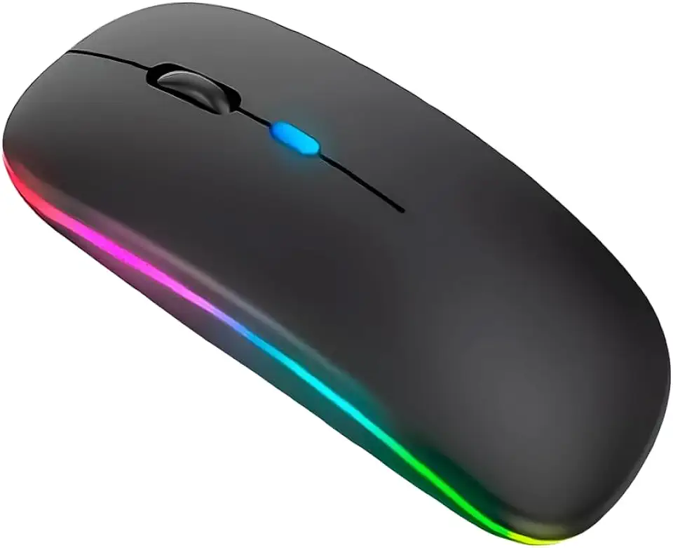 Mouse Sem Fio Bluetooth USB Recarregável com Iluminação RGB, Sensor Ajustável e Design Ergonômico - Preto