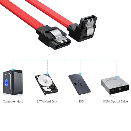 Image of Tobo SATA III Cable • 8-Inch /0.6FT • SATA III 6.0 Gbps • 7pin Female to Downward Right Angle Female Data Cable • with Locking Latch • Support for 2.5'' SSD,3.5''HDD Drive • Red