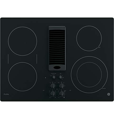 GE PP9830DJBB 30 Inch Smoothtop Electric Cooktop with 4 Burners, 3-Speed Downdraft Exhaust System,