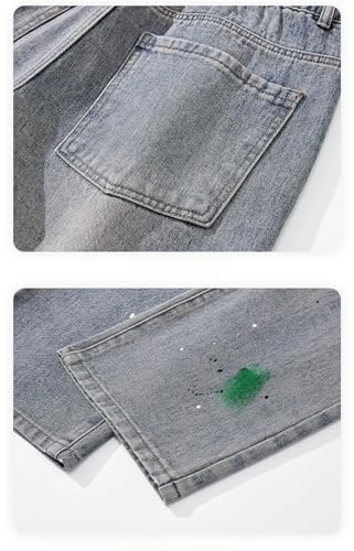 Men Vintage Jeans with Pockets Distressed Pants Street Loose Straight Denim Trousers4