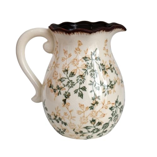 Ceramic Pitcher vase with Handle,Grandma core Vintage Decor,Unique Farmhouse vase,Country