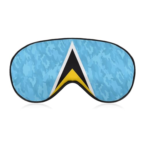Camouflage Saint Lucia Flag Sleep Mask Eye Shade Cover Adjustable Strap for Travel Lunch Break Women Men