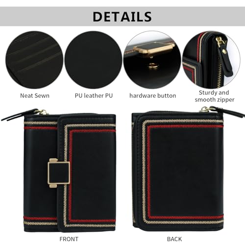 Wallet Women Credit Card Holder Black Small Wallets Cute Leather Coin Purse Minimalist Design Women's Travel Wallets with ID Window Kawaii Cash Wallet for Women Ladies and Girls3