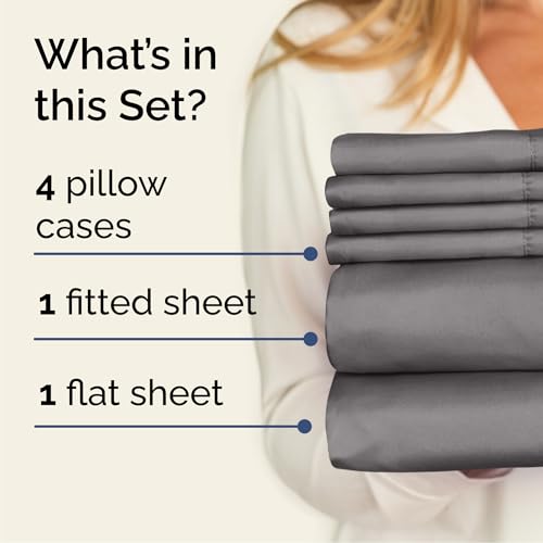 Image of Cal King 6 Piece Bed Sheet Set - Breathable & Cooling Sheets - Dark Grey | Ultra-Soft Hotel Luxury Bedding Set with 8-16 Inch Deep Pockets, 1 Flat & 1 Fitted Sheet & 4 Pillowcases, Wrinkle & Fade Free