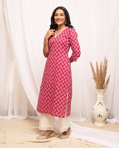 Image of FIORRA Womens Cotton Straight Fit Floral Printed Kurta