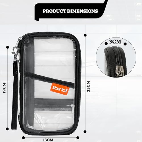 Image of Storite Transparent Travel Passport Holder Cover Case Travel Wallet Document Organiser with Removal Hand Strap for Men & Women (Black-23 x 3 x 13 Cm)