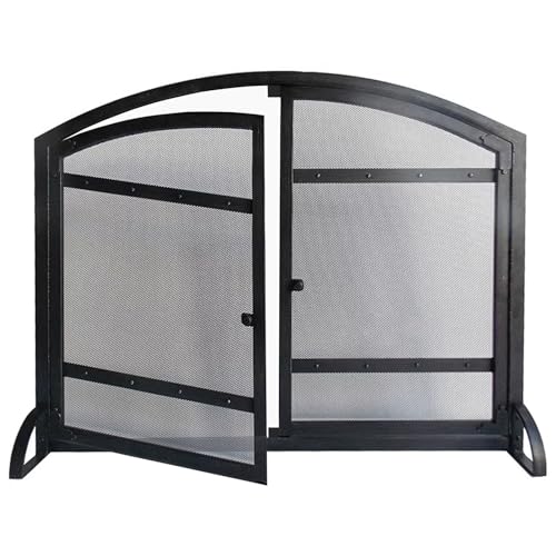 Genérico Rejilla Protectora contra chispas de Doble Puerta para Chimenea con diseño de pergamino, Malla rústica Simple para Chimenea, Protectores contra Incendios para quemadores de leña arqueados PE