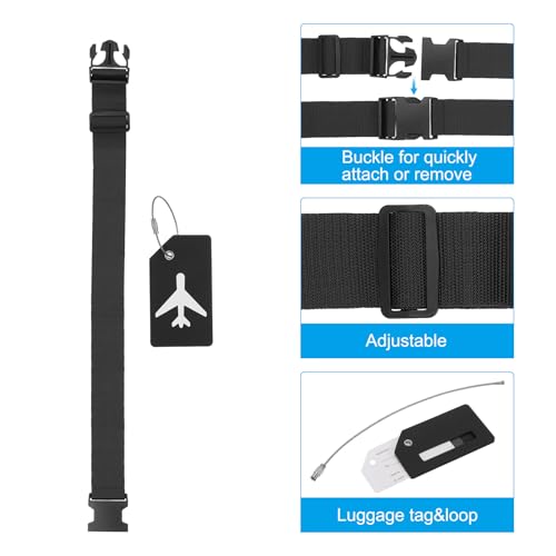 Image of PATIKIL Luggage Strap with Luggage Tag and Loop 78 inchx2 inch, 3 Set Adjustable Suitcase Belt for Travel Packing Bag Closure Identify, Black