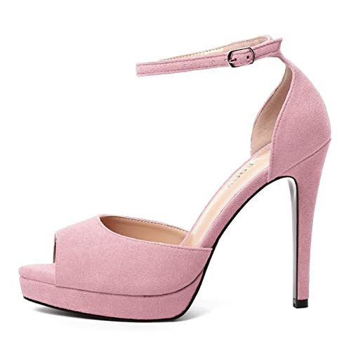 SKYSTERRY Womens Wedding Buckle Suede Ankle Strap Sexy Platform Peep Toe Stiletto High Heel Pumps Shoes 4.7 Inch2