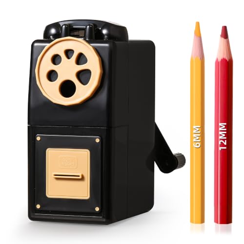 ZMOL Manueller Kurbe Anspitzer (Pencil Sharpener) für Buntstifte 6 Größen für 6-12 mm Buntstifte Anspitzer mit Einstellbare Spitze für Kinder Studentin Klassenzimmer Zuhause/Büro/Schule Schwarz.
