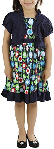 Image of ToBeInStyle Girls Two Piece Short Sleeve Dress and Matching Bolero Crop Cardigan Assorted Prints Cotton Blend Summer Outfit