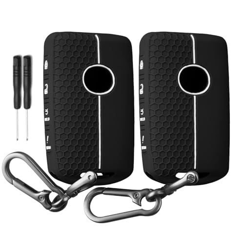 Image of QBUC 2PCS for Mazda Silicone Rubber Key Fob Cover with Keychain (4 Buttons) | for 2019-2025 for Mazda 3 6 Cx-5 Cx-50 Cx-30 Cx-9 Smart Key Replacement Protector Car Accessories