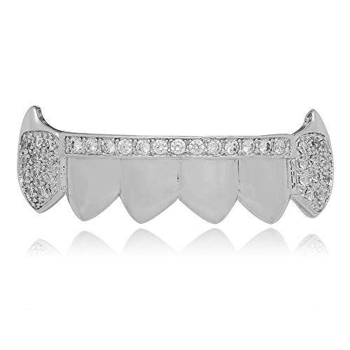 LuReen Silver Teeth Grillz Diamond Pave CZ Bottom Grills for Men Women + Extra Molding Bars