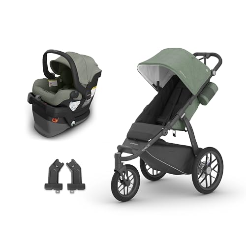 UPPAbaby Ridge Jogging Stroller + Mesa V3 Car Seat Travel System Combo – Cup Holder, Bug and Rain Shields, Car Seat Base, and Infant Insert Included – Gwen/Evelyn (Green)