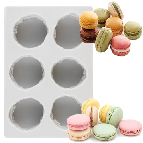 MINFEIDMS 6-Cavity 3D Macaroon Silicone Mould Macaron Hamburger Baking Moulds for Cake Decorating Cupcake Topper Chocolate Gum Paste Candy Polymer Clay