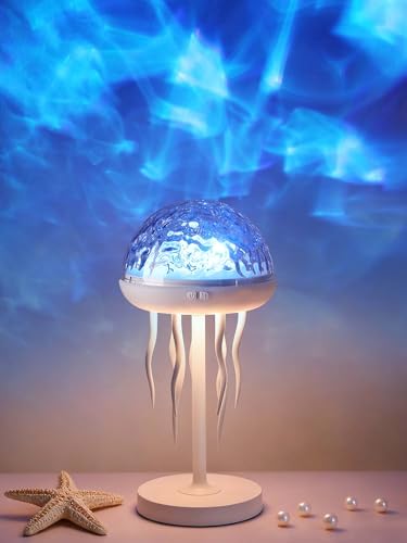 Fuloon Projection Lamp with Remote Control, Adjustable Jellyfish Shaped Table Lamp Battery Operated Night Light Ocean Room Décor Ambient Lighting for Bedroom, Living Room, Office, Read Room