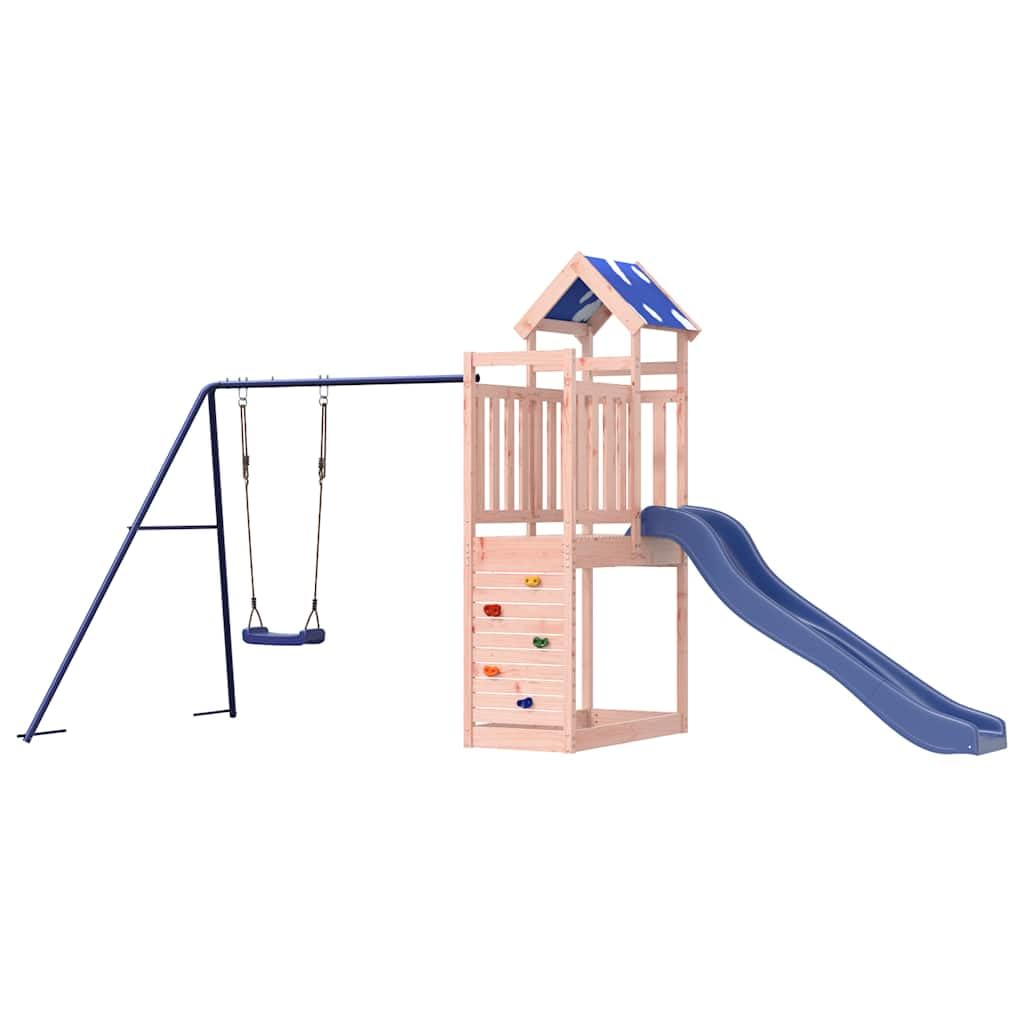 Spielturm Massivholz Douglasie mit Schaukel, Wellenrutsche, Kletterwand und Sandkasten, Outdoor Kinderspielgerät für Garten, wetterfestes Klettergerüst mit stabilem Holzrahmen